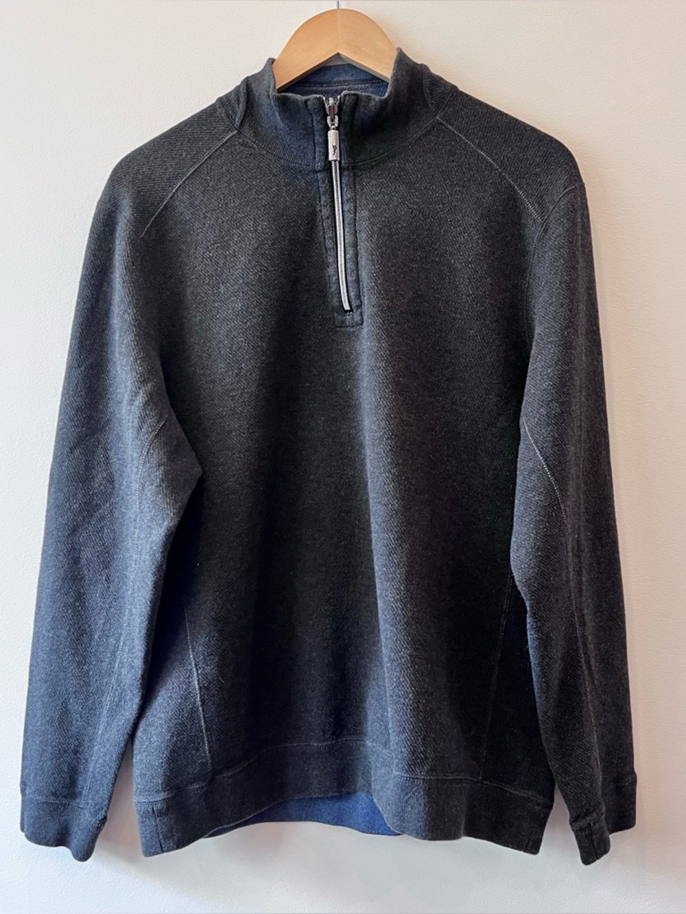 Tommy Bahama Reversible Quarter Zip Sweater Adult Medium Gray Blue Pullover Mens